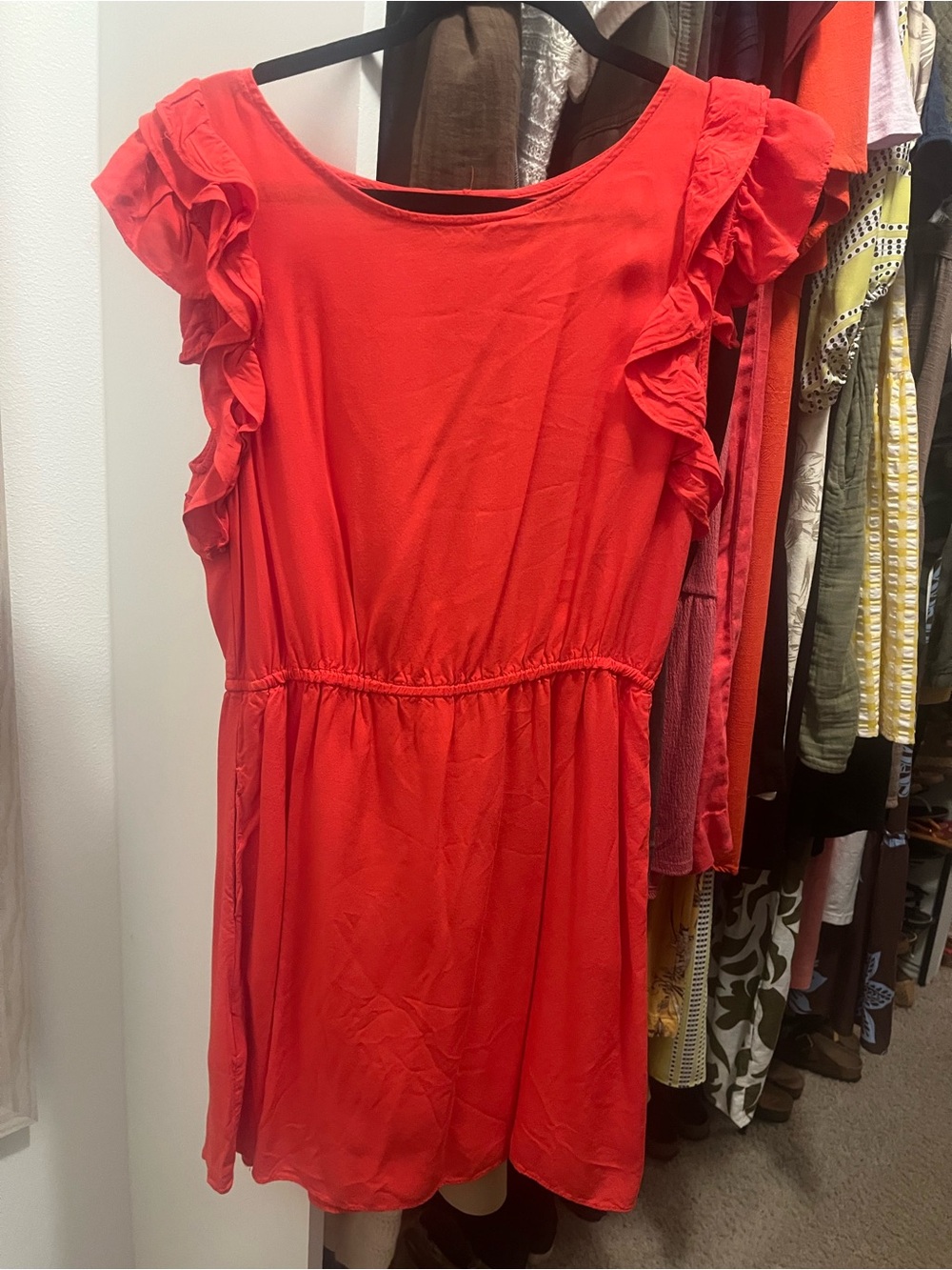 BCBGeneration Hot Pink Ruffle Sleeve Casual Dress